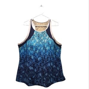 Swimsuits For All Blue Chevron Herringbone Design Tankini Top Plus Sz 24 Modest